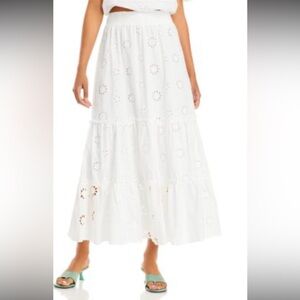 White Eyelet Tiered Cotton Midi Skirt